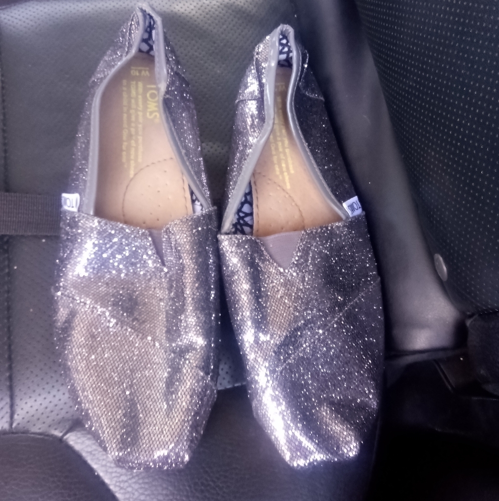 TOMS Silver Glitter Slip Ons